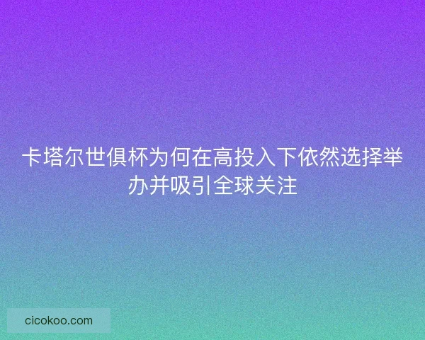 卡塔尔世俱杯为何在高投入下依然选择举办并吸引全球关注